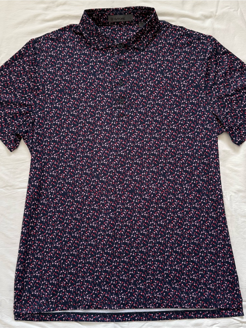 G/FORE Floral Print Golf Polo Shirt Men’s Size Large Navy Performance Stretch